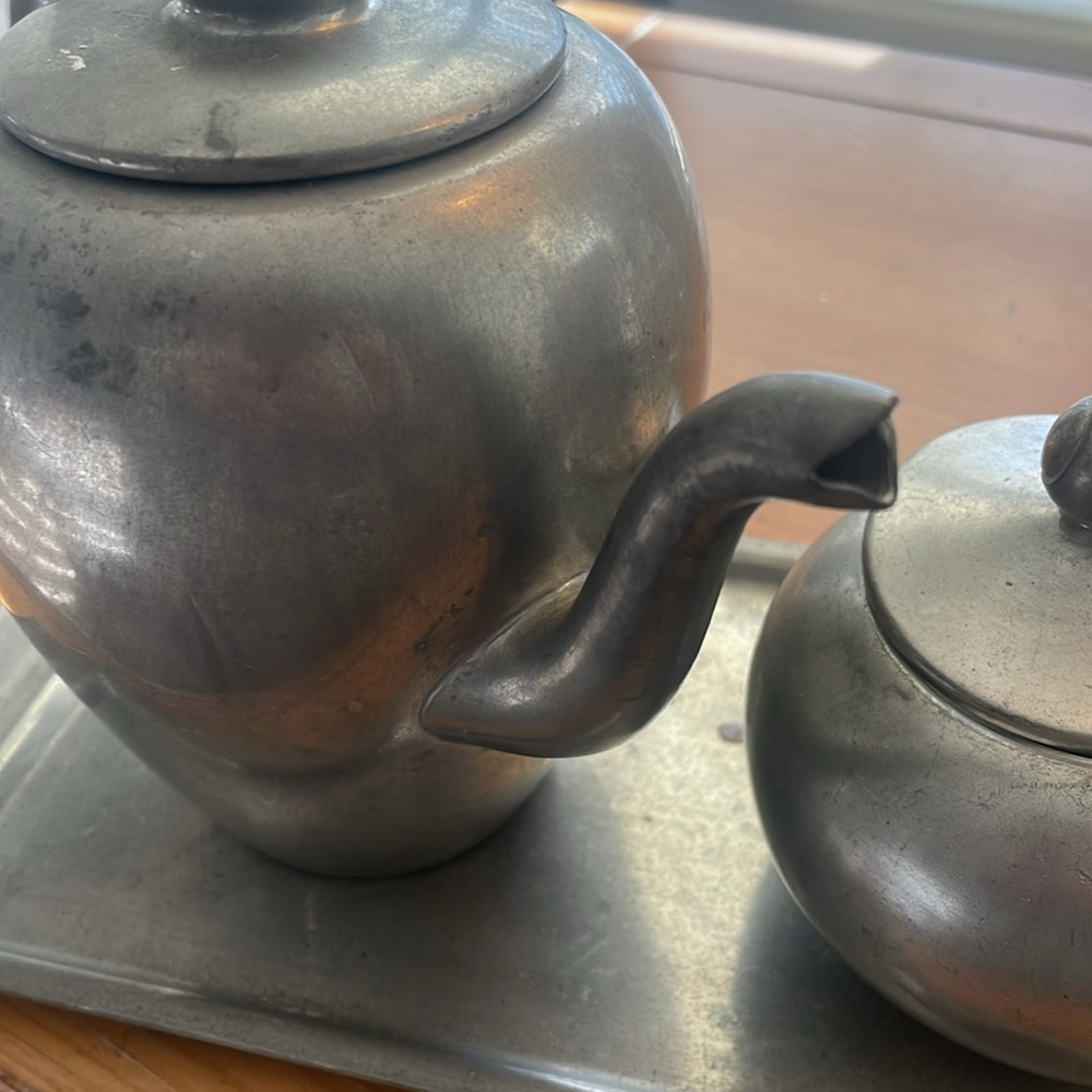ANTIQUE PEWTER TEA SET, 6 PIECES - Picture 10 of 15